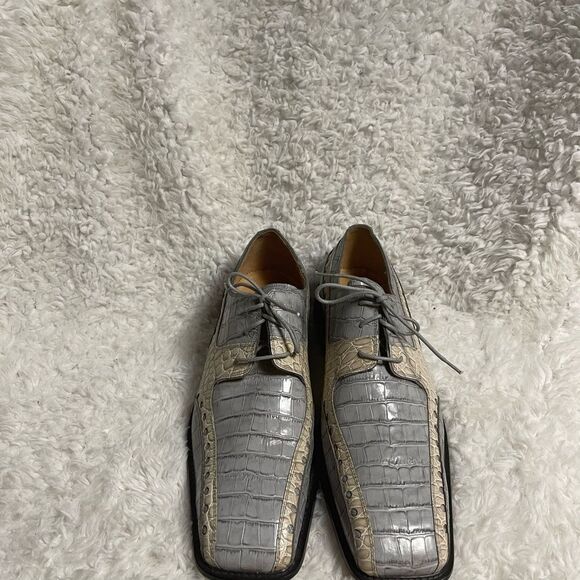 Moretti leather light gray and beige patent shoes square toe gently used SZ13 - Picture 3 of 10